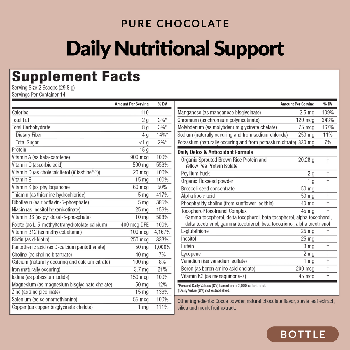 Daily Nutritional Support Chocolate - Bottle - Supplement Facts
