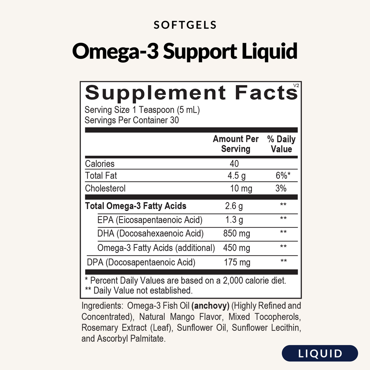 Omega-3 Support (Liquid) - Supplement Facts