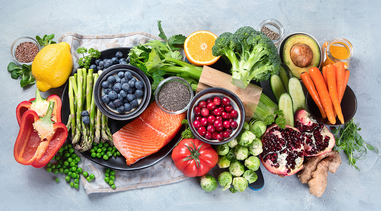Vegetables and juices on a table
