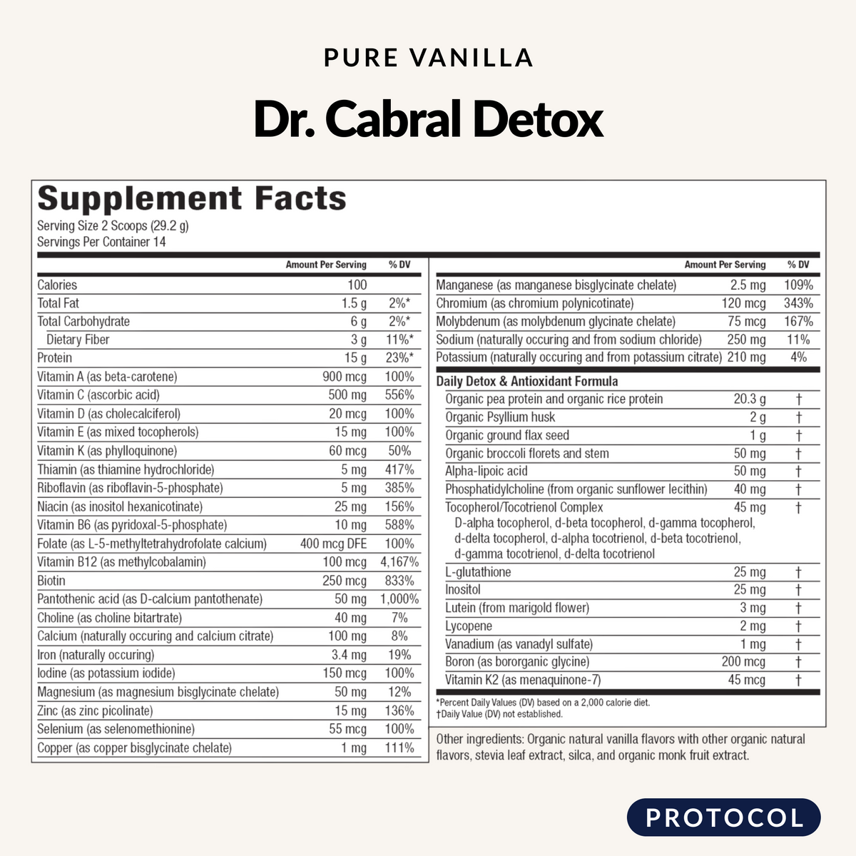 Dr. Cabral Detox Vanilla - DNS Supplement Facts