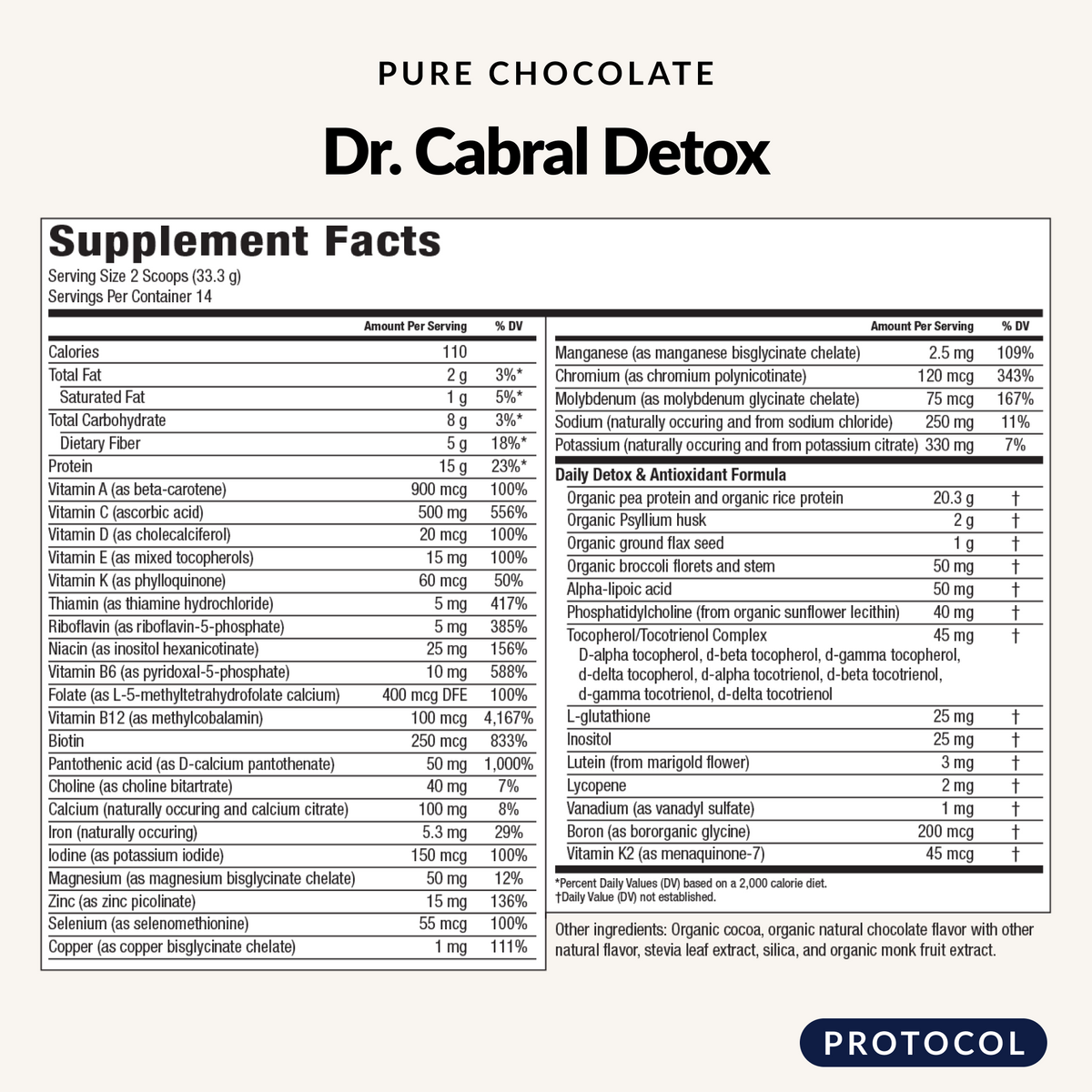 Dr. Cabral Detox Chocolate - DNS Supplement Facts