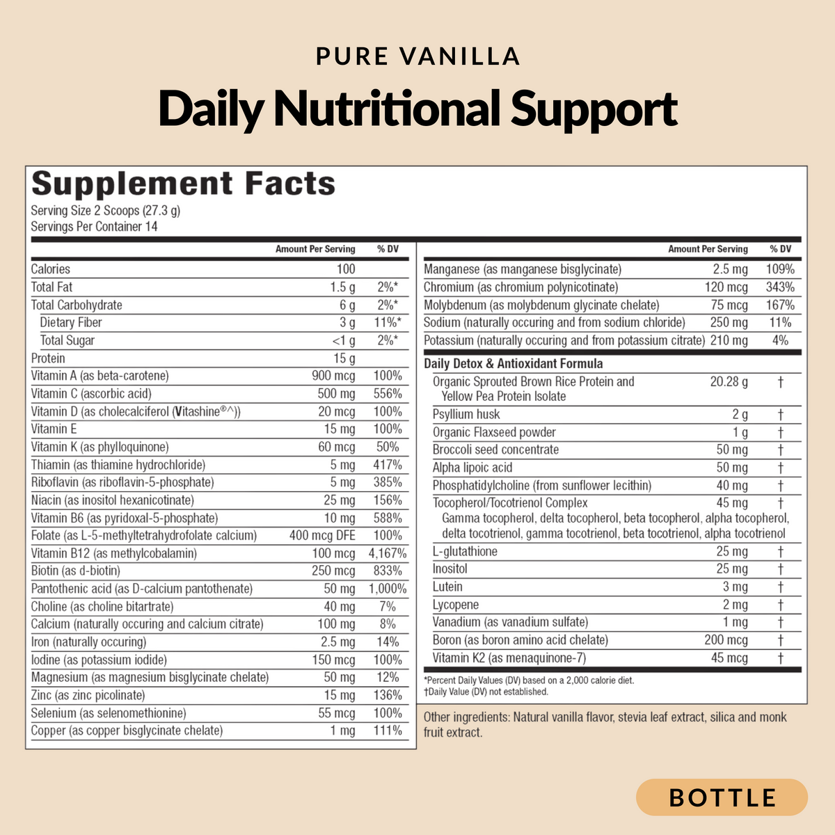 Daily Nutritional Support Vanilla - Bottle - Supplement Facts