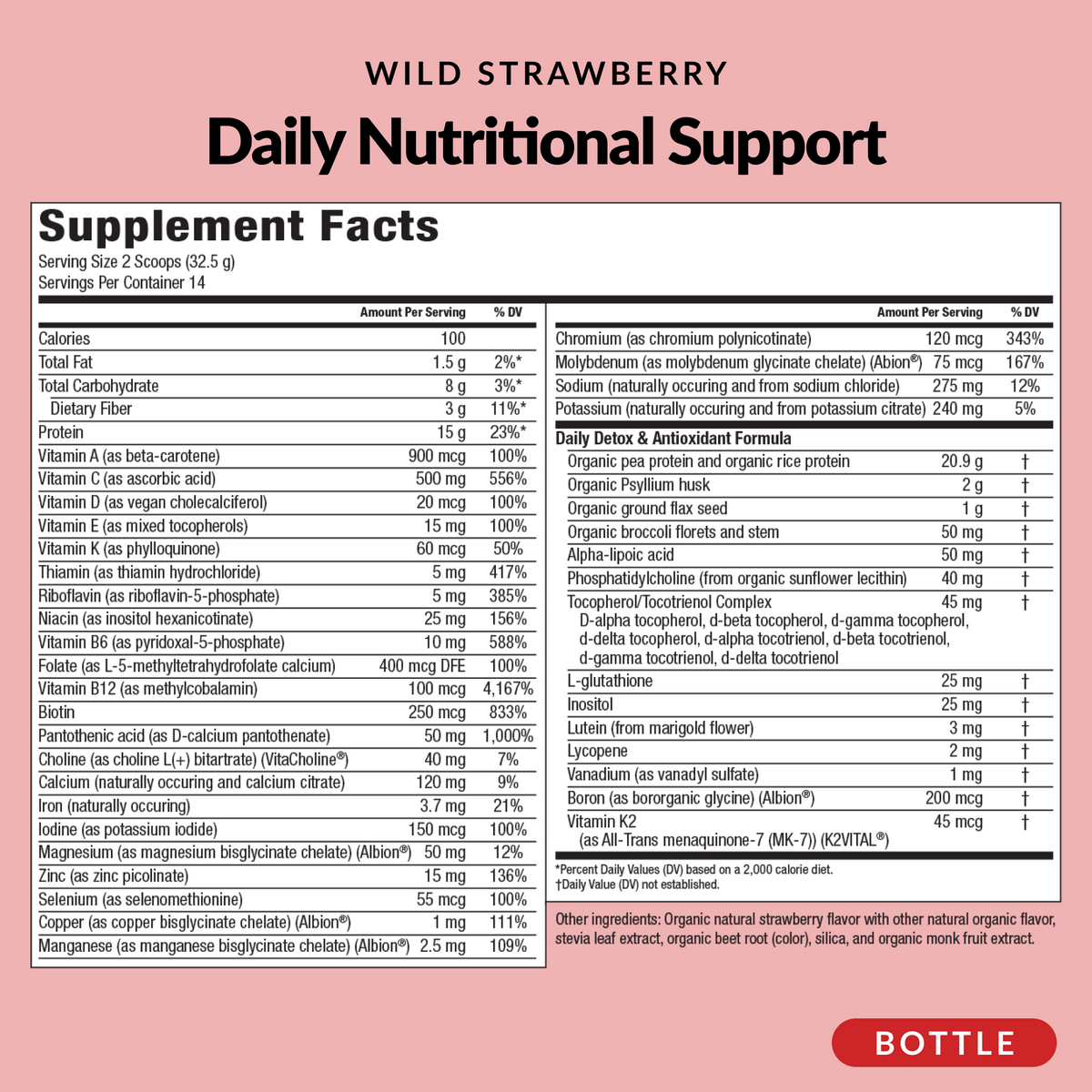 Daily Nutritional Support Strawberry - Bottle - Supplement Facts