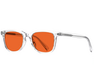 Bedtime Blue Light Blocking Glasses: clear frame with orange lenses, angled view