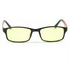 Daytime Blue Light Blocking Glasses: black rectangular frame with yellow lenses and orange-accented temples, front view