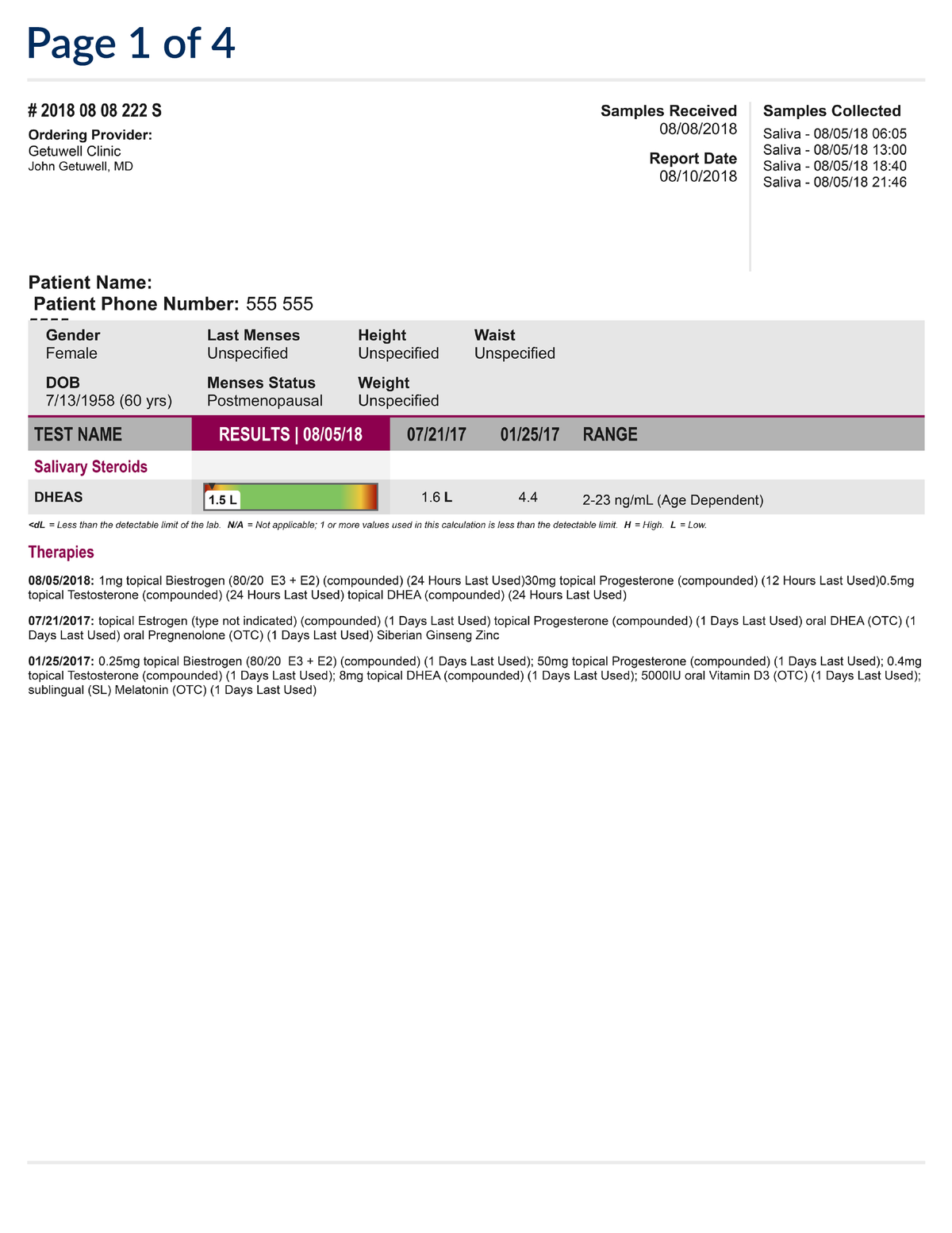 EquiLife DHEA Test Lab Result Page 1