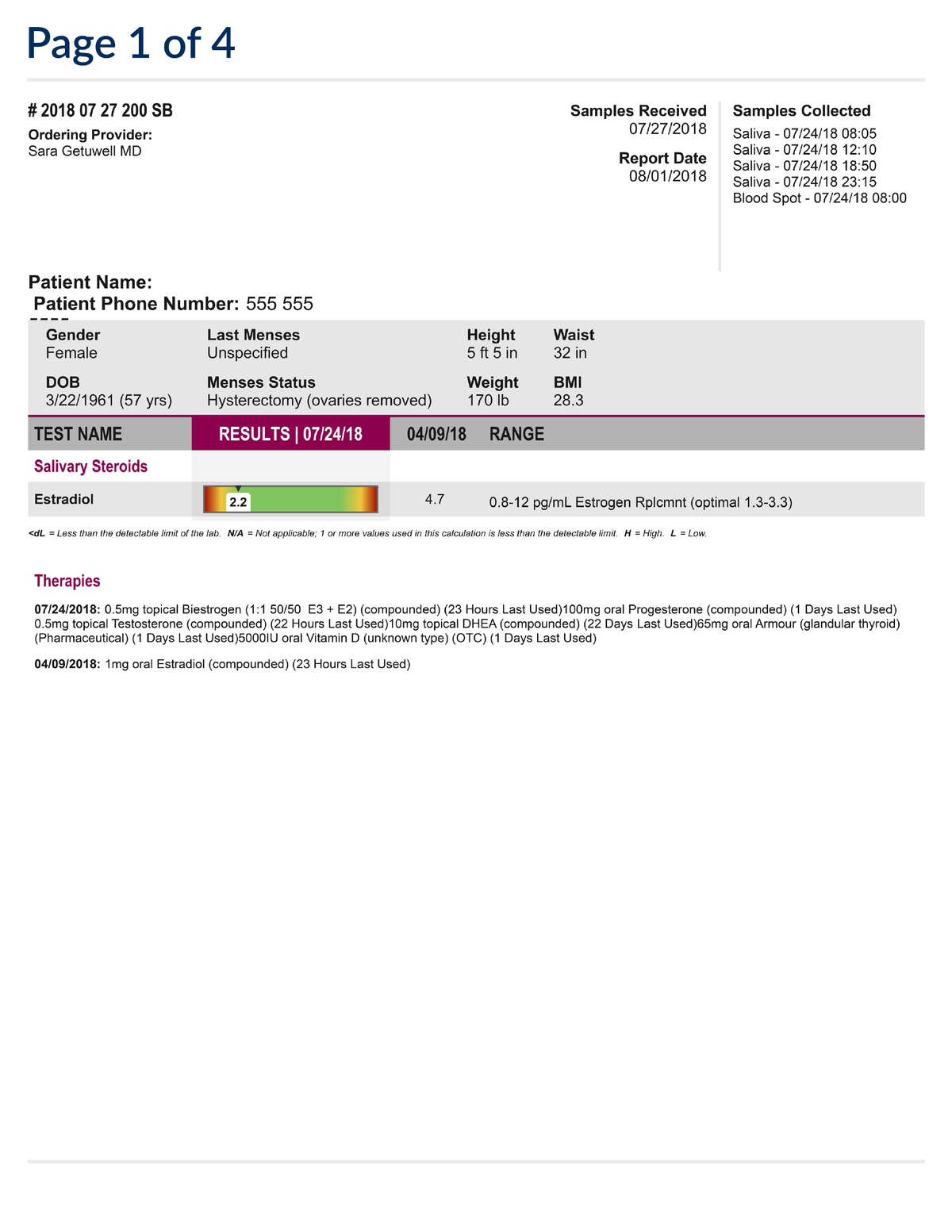 EquiLife Estrogen Test Lab Result Page 1