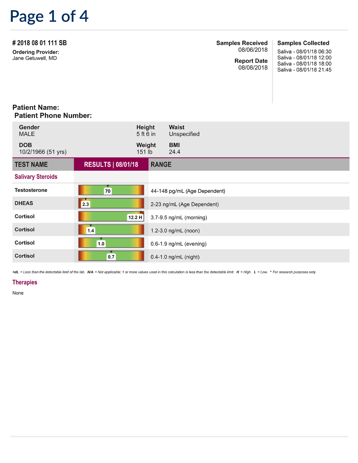 EquiLife Men's Wellness Test Lab Result Page 1