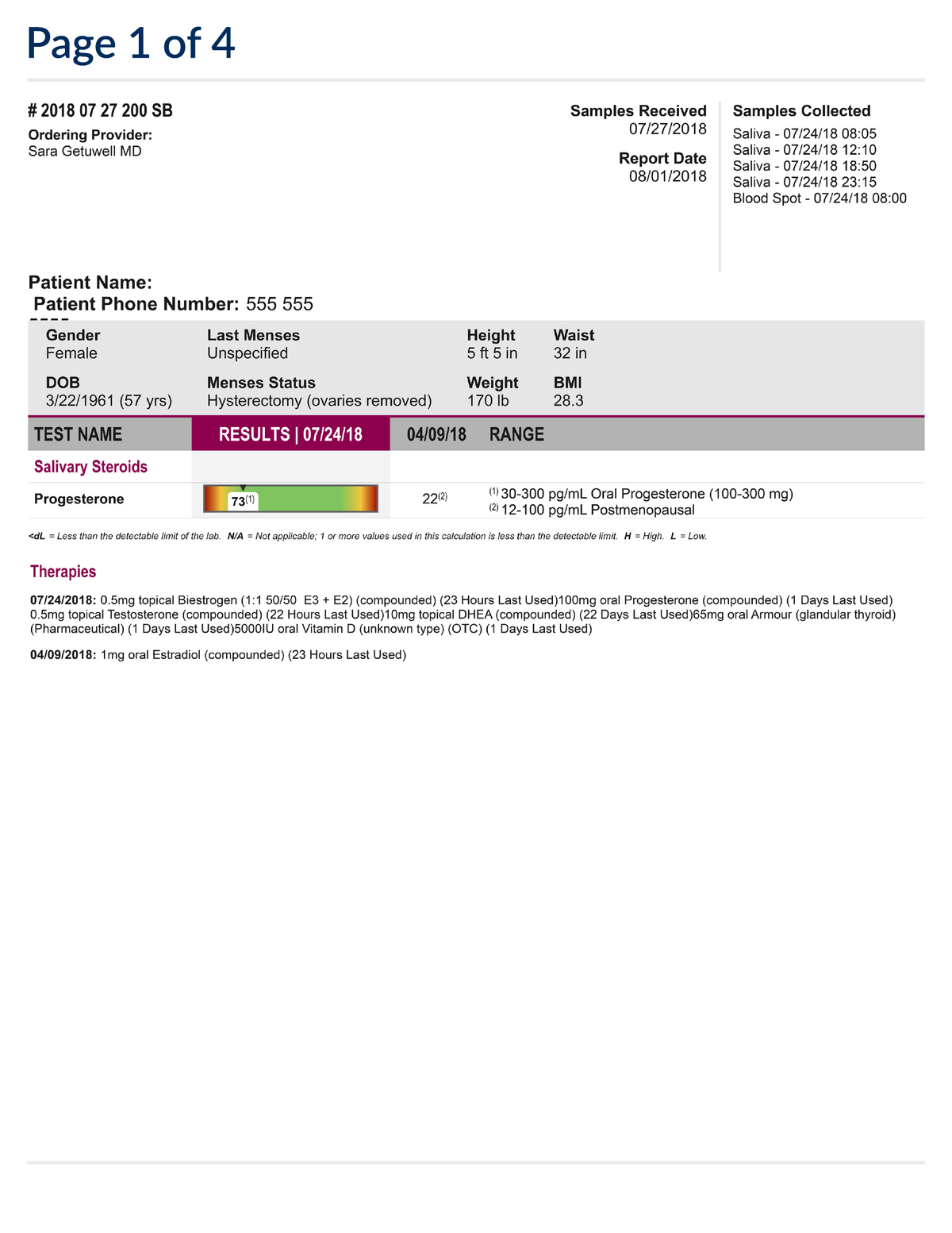 EquiLife Progesterone Test Lab Result Page 1