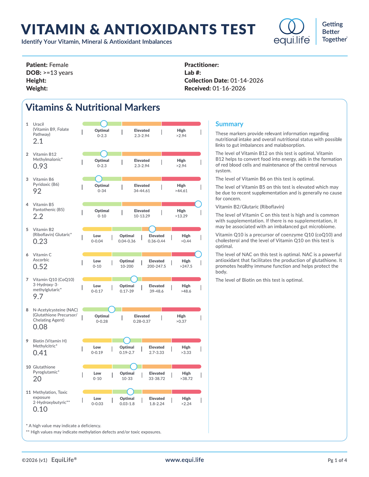 EquiLife Vitamin & Antioxidants Test Lab Result Page 1