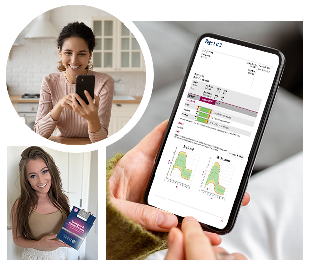 EquiLife Female Hormones: Estrogen & Progesterone Test results shown on a phone