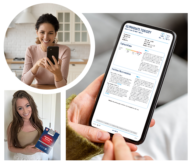 EquiLife Glyphosate Toxicity Test results shown on a phone
