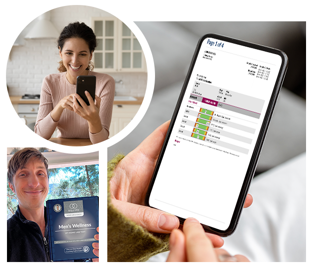 EquiLife Men's Wellness Test results shown on a phone