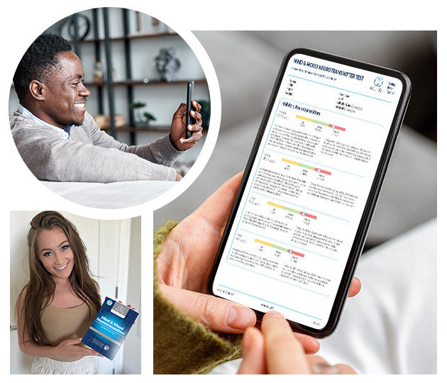 EquiLife Mood & Mind Neurotransmitter Test results shown on a phone