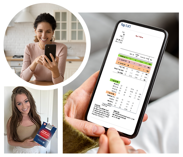 EquiLife Omega-3 & Inflammation Test results shown on a phone