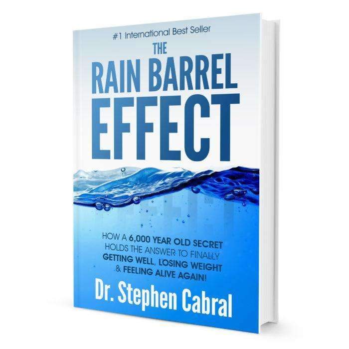 Cover of The Rain Barrel Effect by Dr. Stephen Cabral, a #1 international best seller, with a blue water design